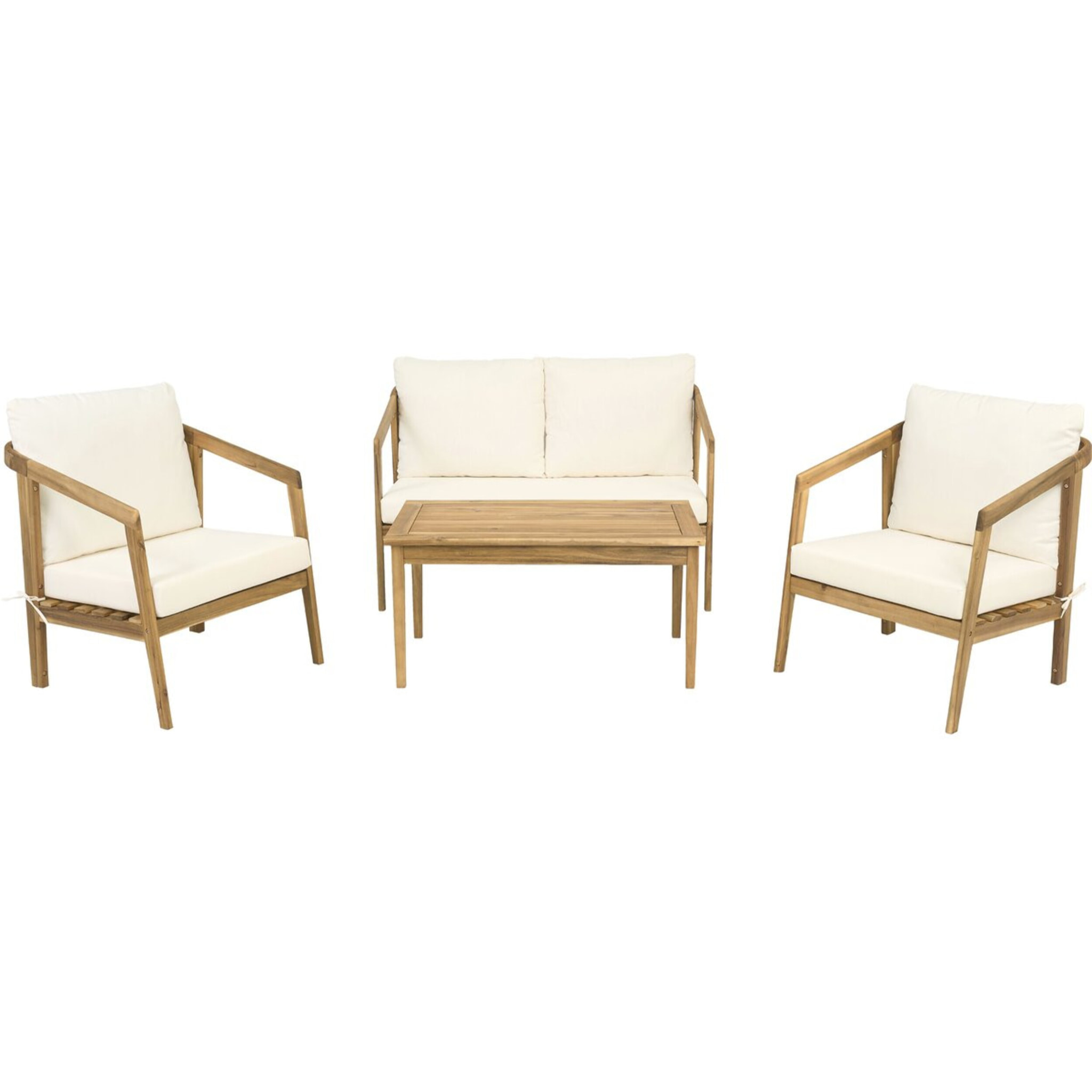 Salon de jardin en bois d'acacia avec coussins "Presley" - 4 places - Beige