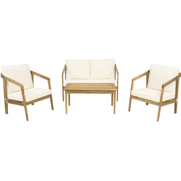 Salon de jardin en bois d'acacia avec coussins "Presley" - 4 places - Beige