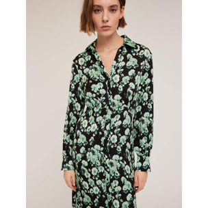 Motivi - Vestido camisero de raso con estampado floral - Verde