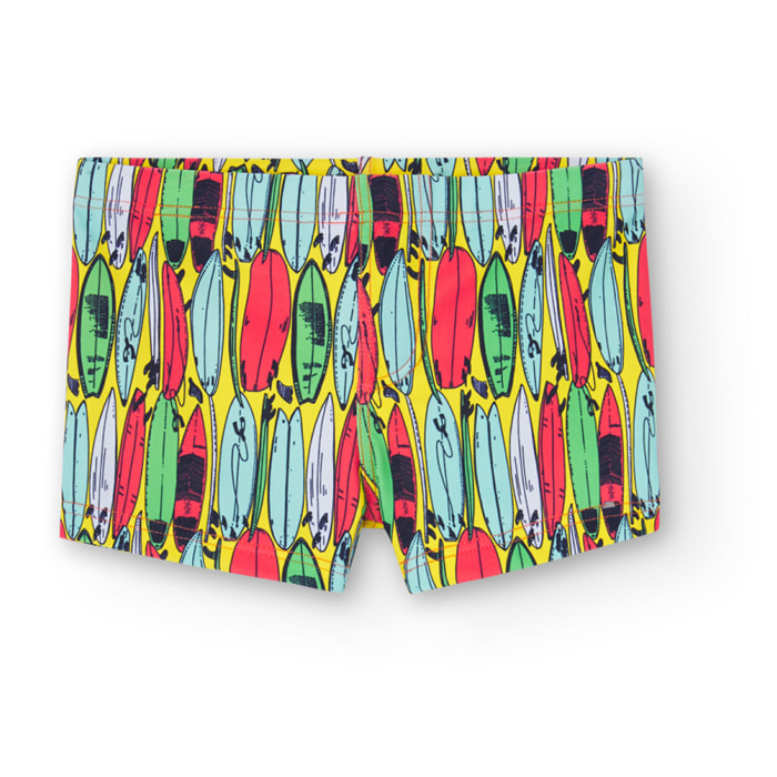 Bañador niño estampado, poliamida, amarillo