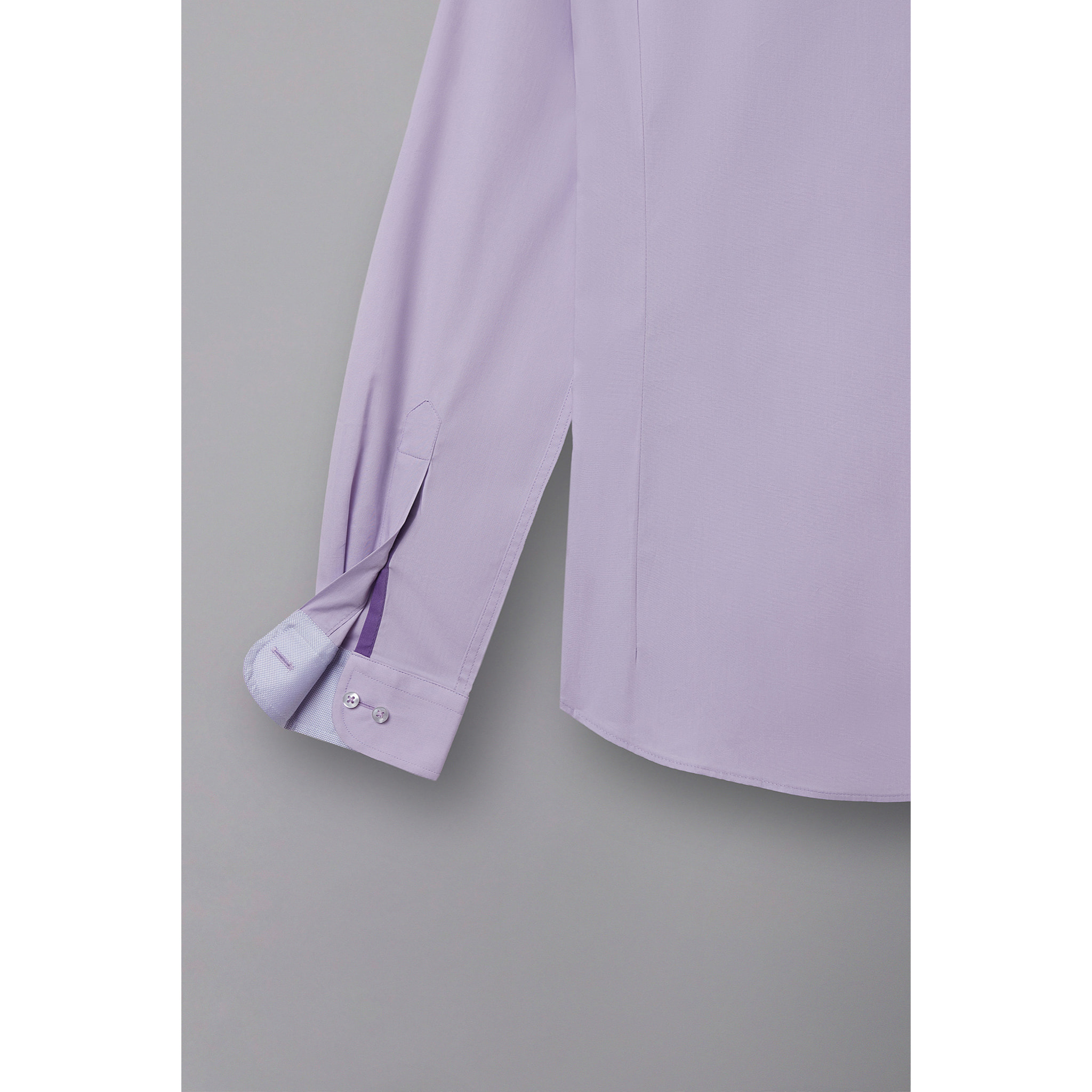 Camicia Uomo 1 Bottone Francese Slim Popeline Stretch Unito Lilla
