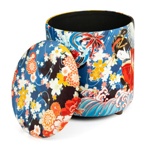 Pouf contenitore Excelsa Kimono in velluto e legno 39x39x43 cm multicolore