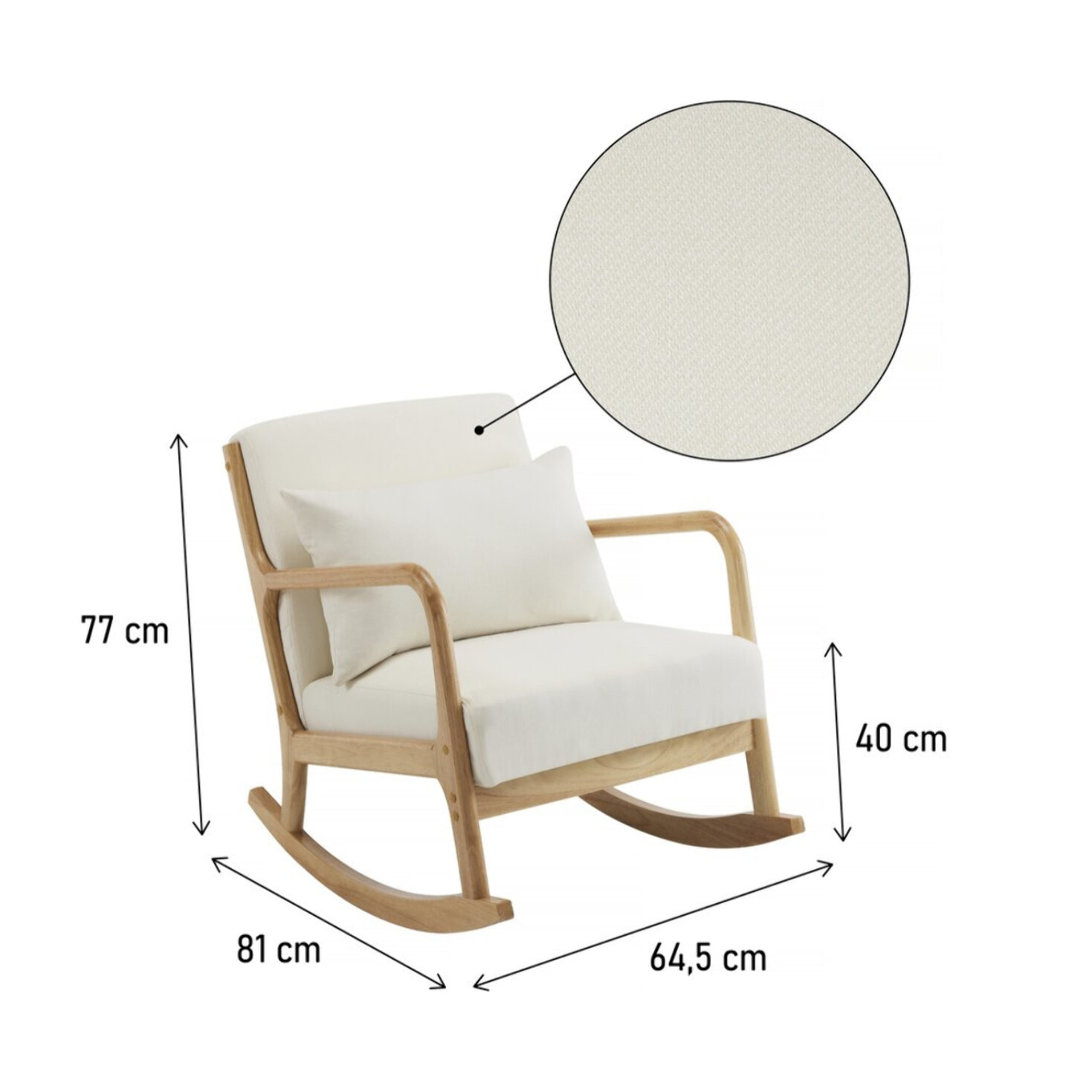 Fauteuil à bascule style scandinave bouclette et bois " Clinton " - Beige