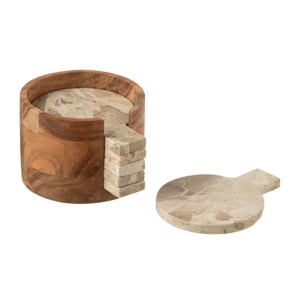 J-Line dessous de verre Rond Marbre - pierre - beige/or - boîte de 4