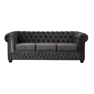 William - canapé Chesterfield - 3 places - en velours - Gris foncé