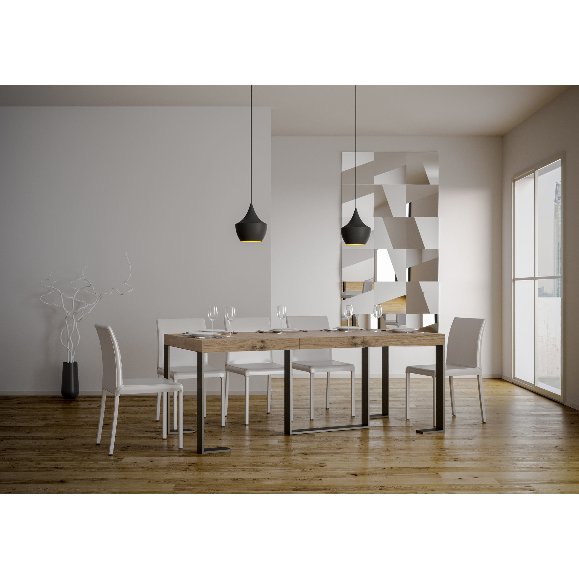 Consola extensible 90x40/196 cm Futura Small Premium Roble Natural estructura Antracita