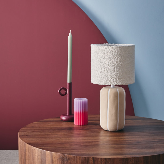 Lampe de table intérieur céramique greige. abat-jour bouclette H 41cm - Roxane