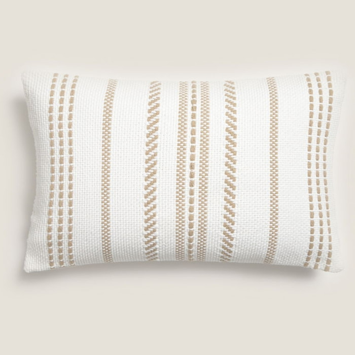 Funda de cojín algodón rayas tejidas Direc color marron beige Algodón y poliéster