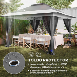 Carpa Plegable Gazebo 3,6x3,6 m Cenador Plegable con 4 Paredes Laterales de Malla Anti-UV Altura Ajustable Bolsa de Arena y Bolsa de Transporte para Camping Fiestas