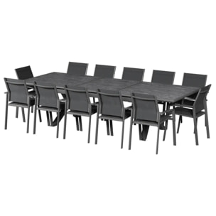 Table de jardin extensible "Axiome" ardoise granitée 12 places en aluminium traité époxy