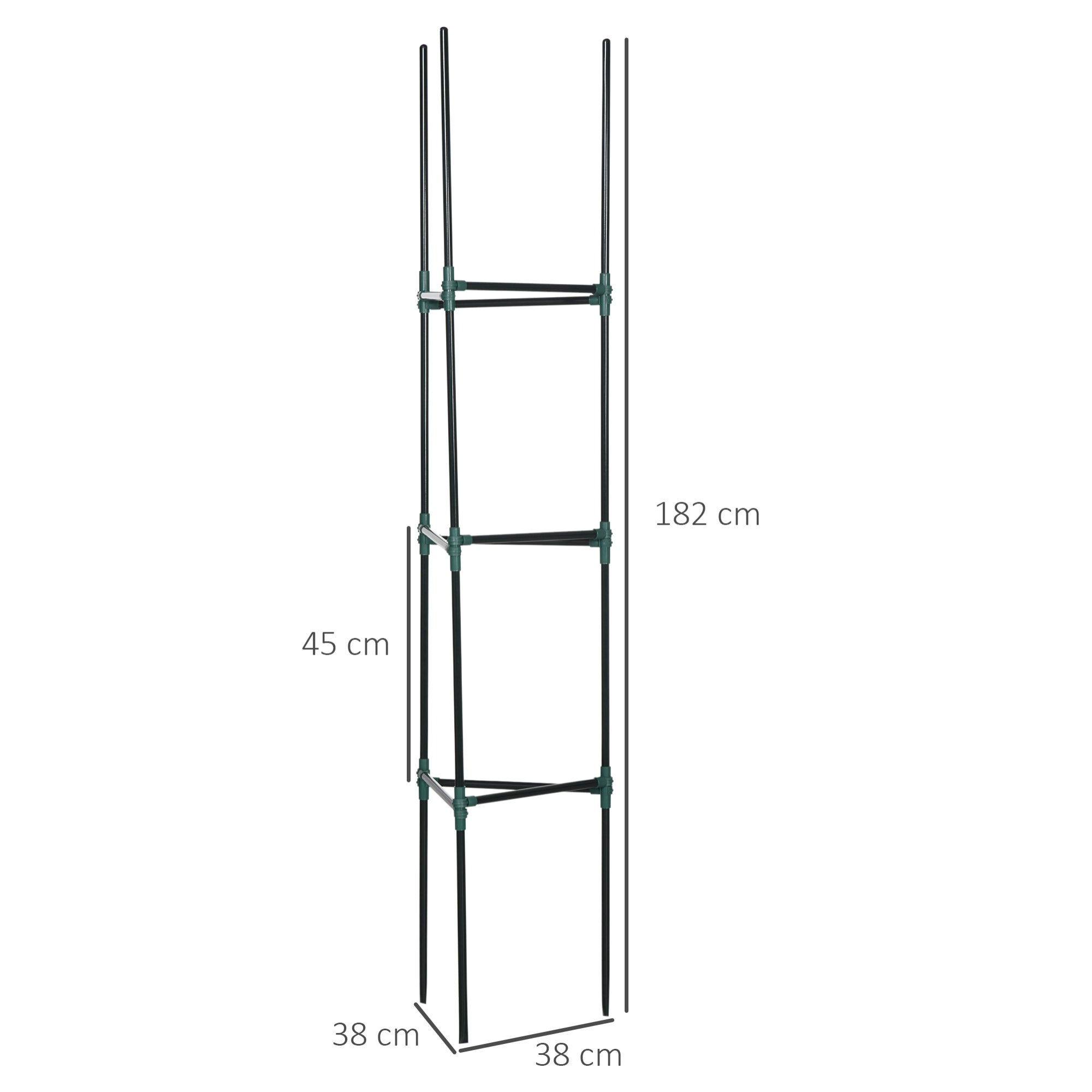 Juego de 3 Enrejados de Jardín Soportes para Plantas Trepadoras con Marco de Acero para Frutas Verduras Flores Decoración Exterior Patio Terraza 38x38x182 cm Verde