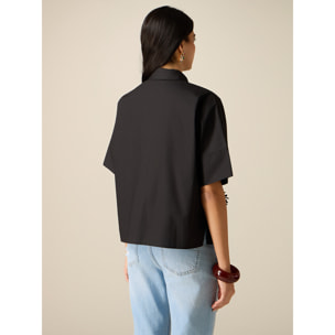 Oltre - Camisa de manga corta con aplicaciones florales - Negro