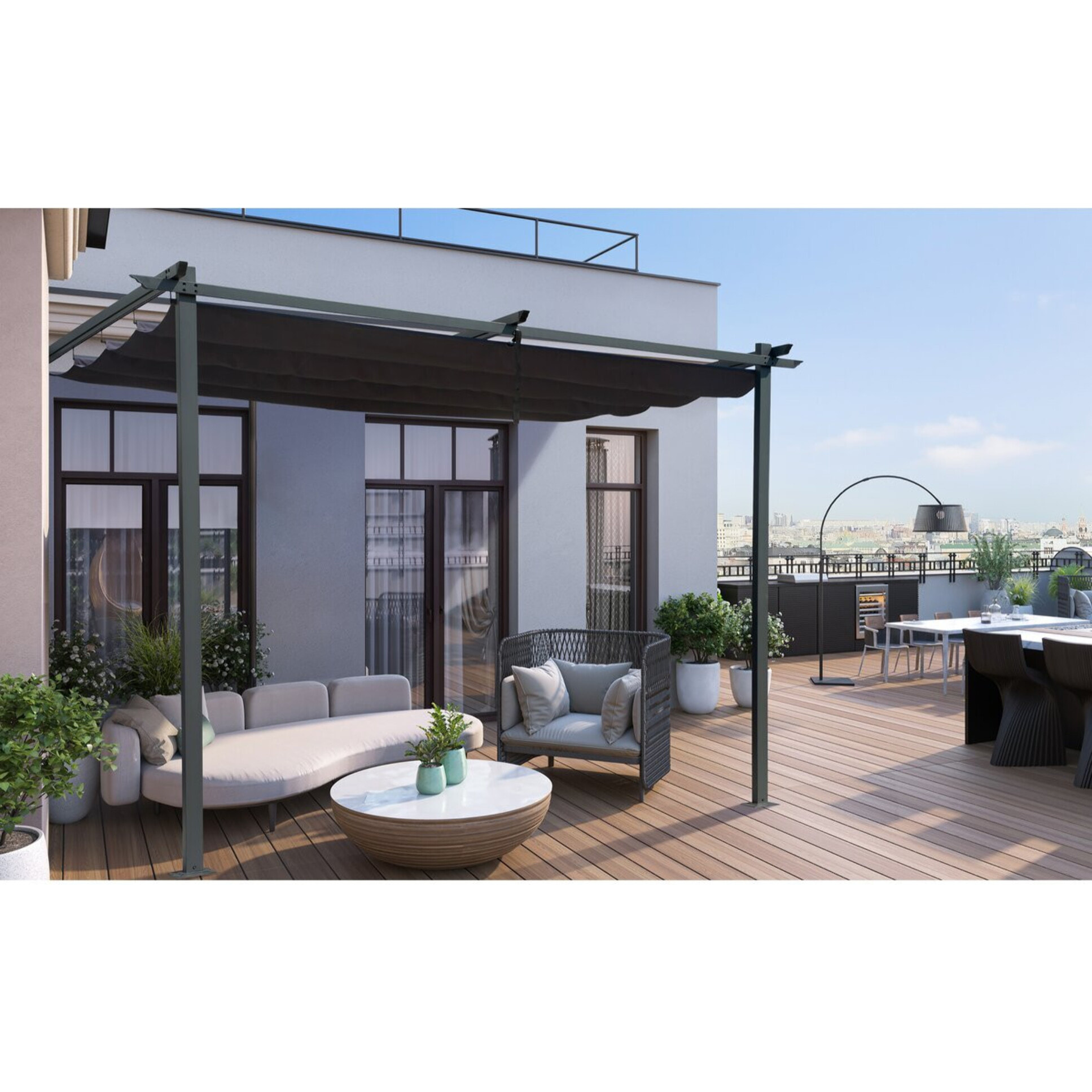 Pergola adossée avec toit rétractable - 3 x 3 m - Gris anthracite