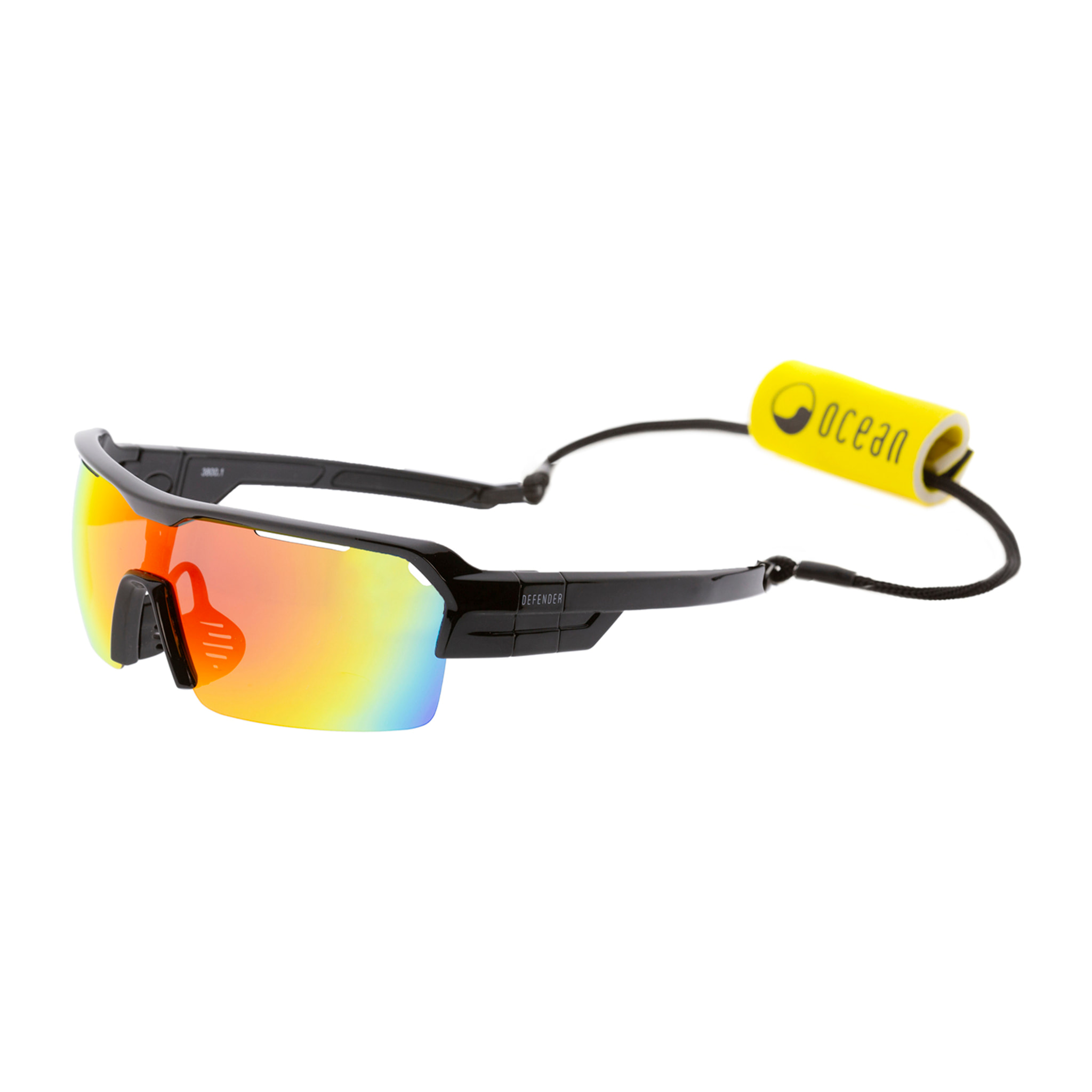 Gafas de deportes acuáticos OCEAN RACE - Negro brillante / Revo rojos y plaquetas y puntas rojas