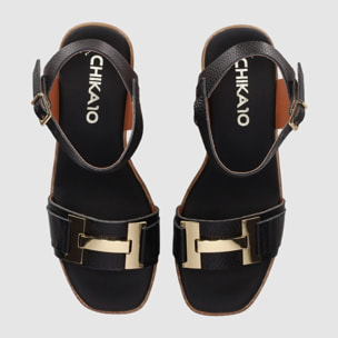 Sandalias de Piel - Negro - Tacón: 6 cm