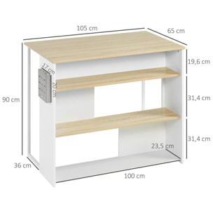 Isla de Cocina Moderna Mueble Auxiliar de Cocina con 3 Estantes Abiertos Portacuchillos Soporte para Microondas y Marco de Acero para Comedor 105x65x90 cm Roble