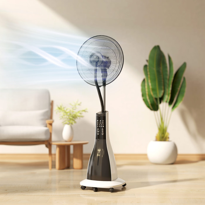 Ventilateur brumisateur oscillant inclinable sur pied roulettes 90W H.125 cm avec télécommande