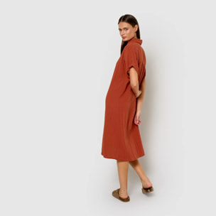 Vestido midi manga fluida muselina caldera