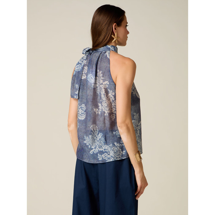 Oltre - Top con fiocco da annodare - Blu