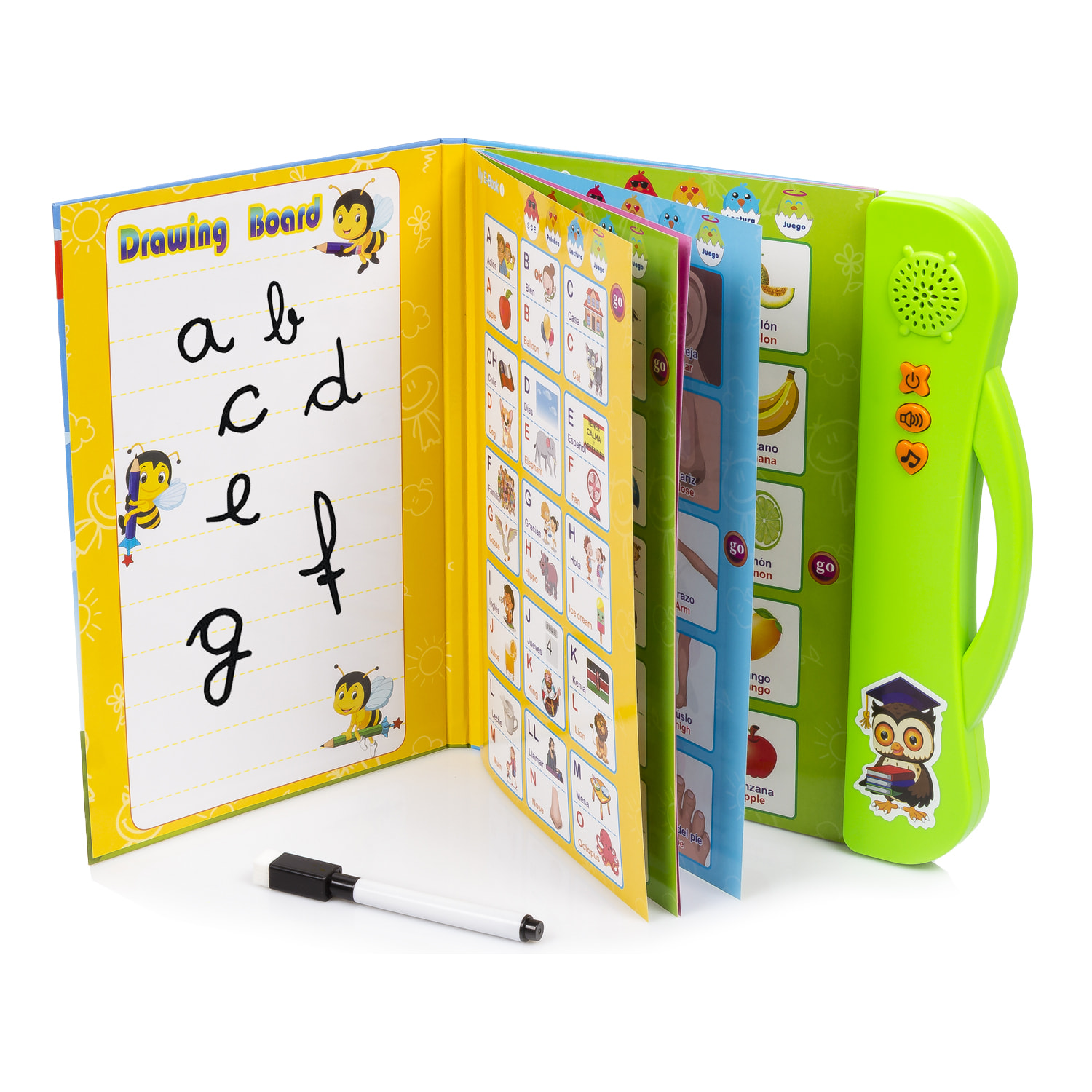 Mi E-Libro, libro electrónico educativo con sonidos, bilingüe en español e inglés.