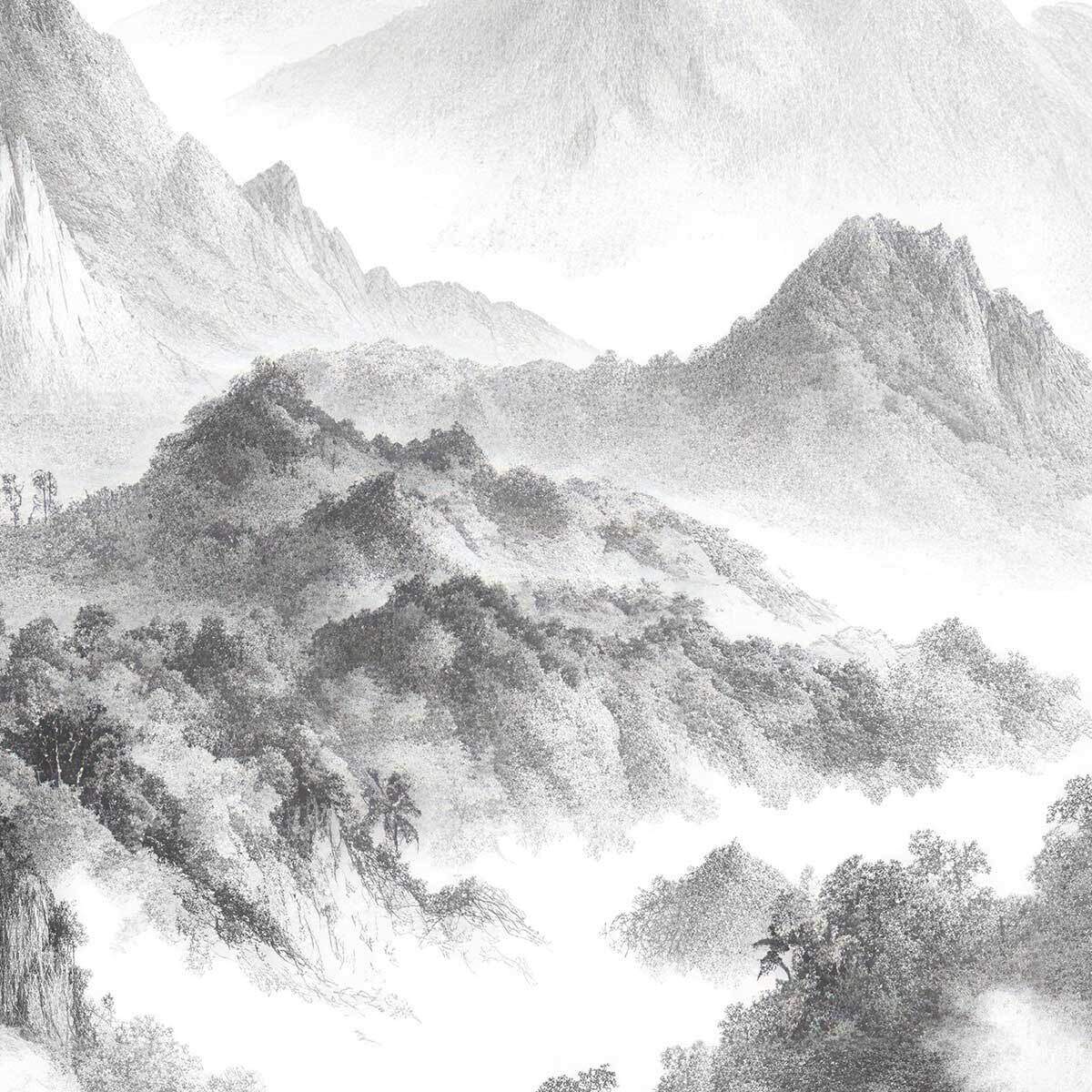 Tableau paysage tropical noir et blanc Toile imprimée