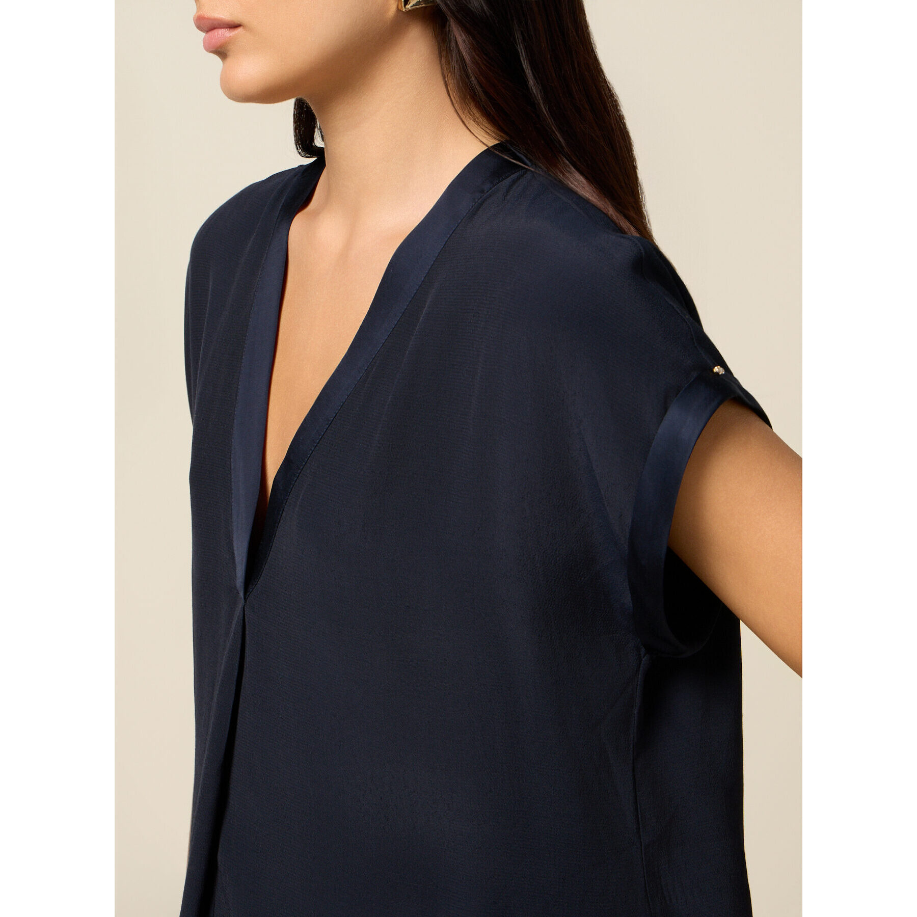 Oltre - Blusa escote en V de viscosa - Azul