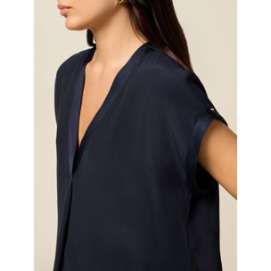 Oltre - Blusa escote en V de viscosa - Azul