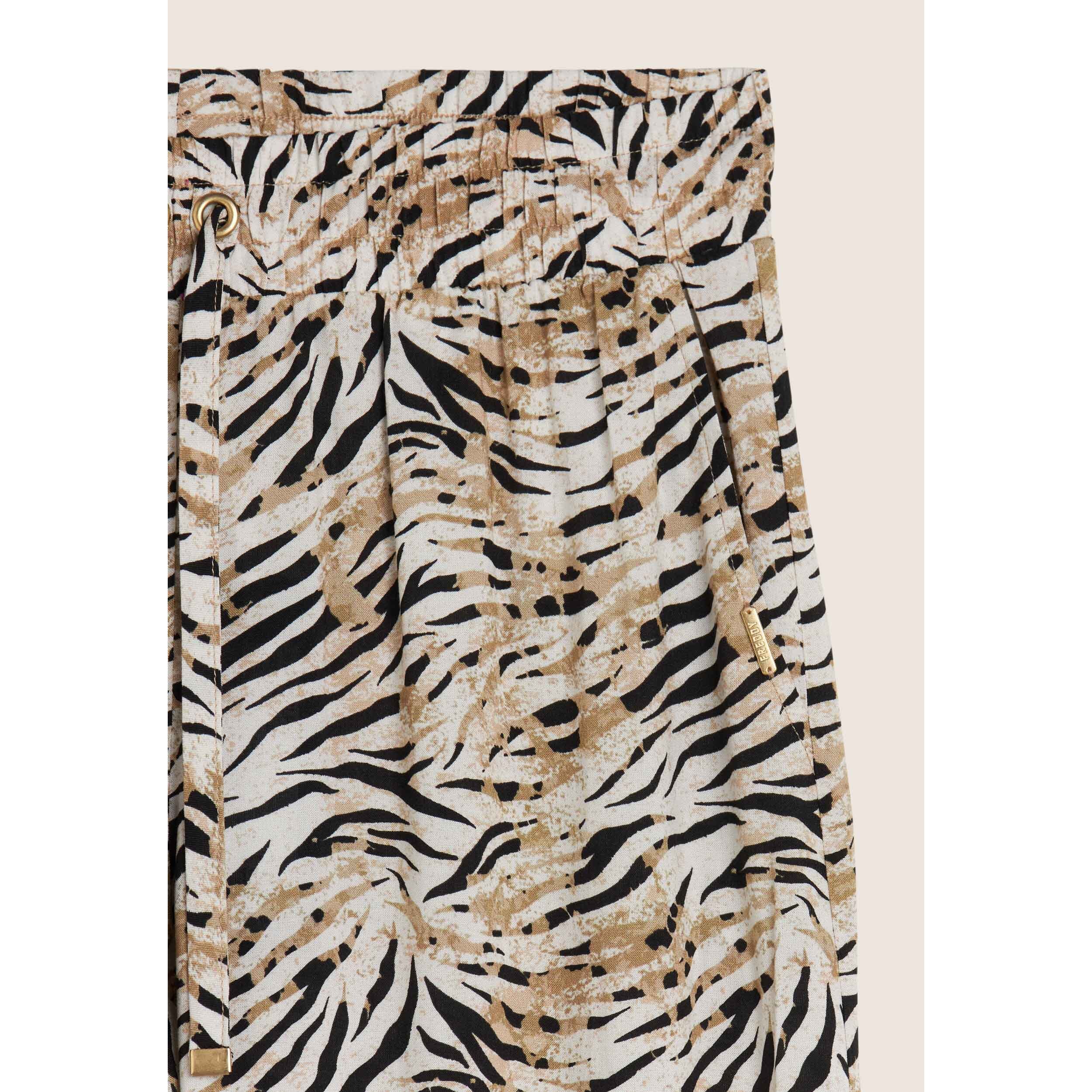 Pantaloni comfort in viscosa animalier con gamba ampia