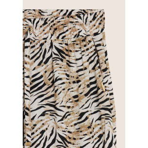 Pantaloni comfort in viscosa animalier con gamba ampia