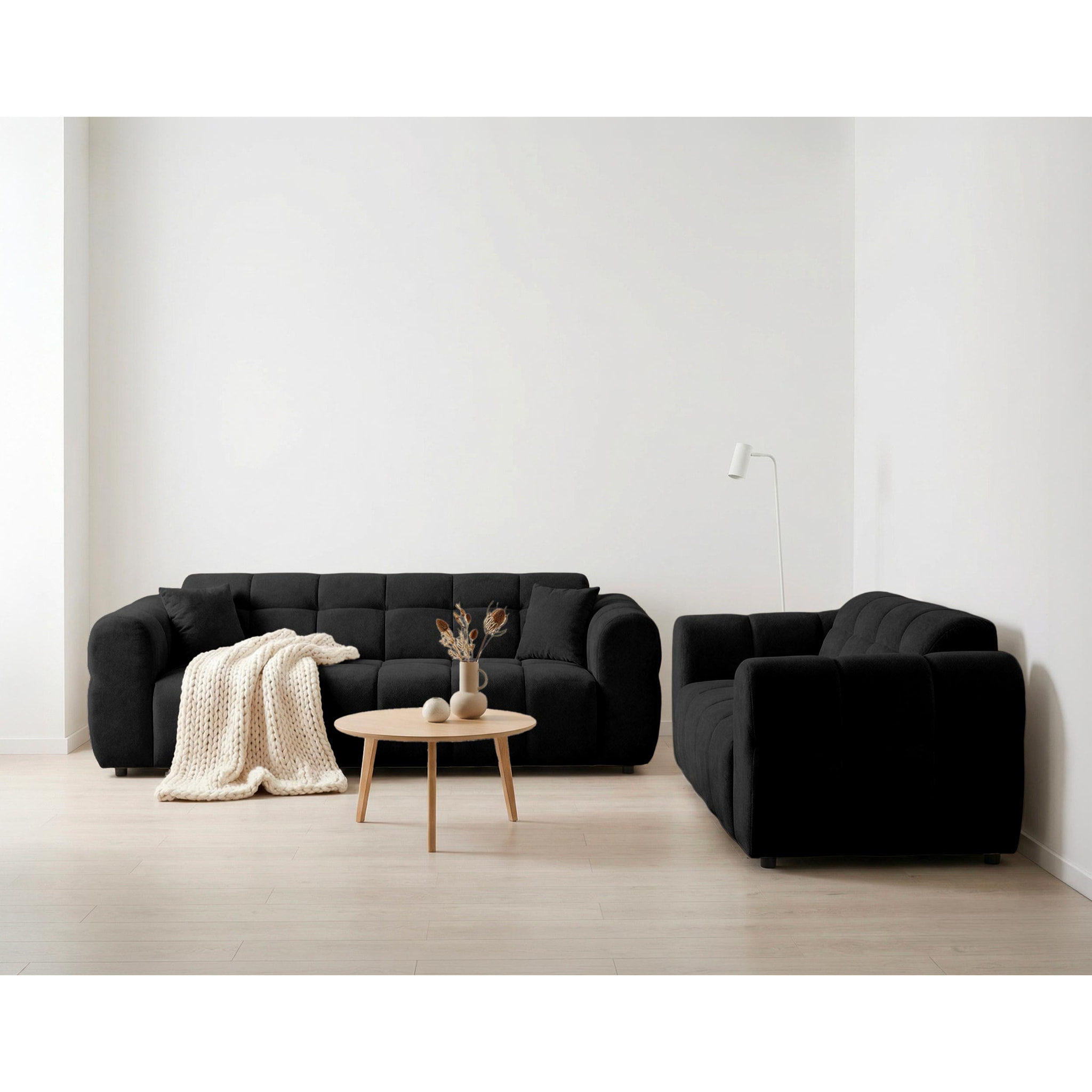 Ray - Ensemble de canapés droits 2+3 places tissu texturé - Noir