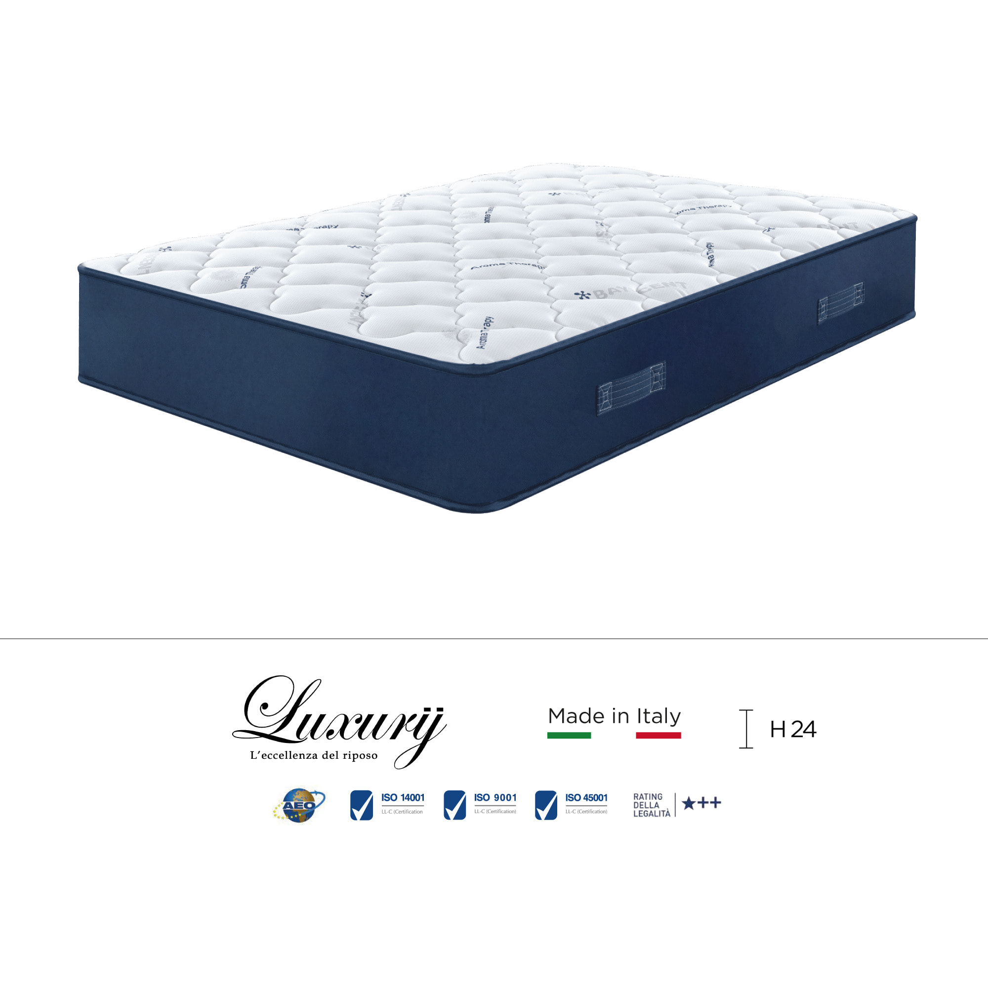 "Capri" H24 cm 180x200 2 guanciali Memory OMAGGIO in schiuma poliuretano ad alta densità e 5,5cm memory foam