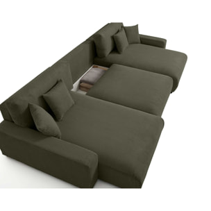 Pivoine - canapé panoramique en U - 7 places - convertible avec coffre - en velours côtelé - Vert