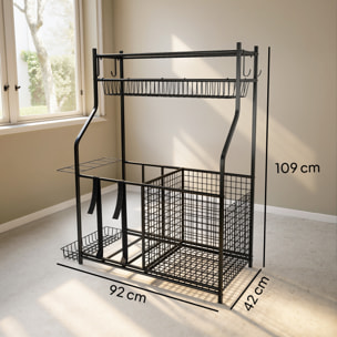 Rangement pour équipements sportifs - support de rangement pour ballon - multi-rangement - métal noir