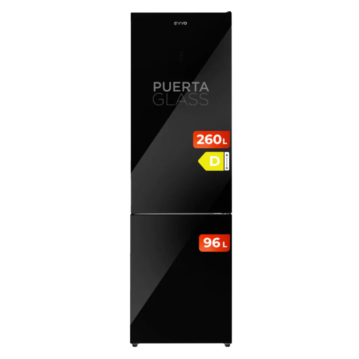 Frigorífico Combi EVVO F60B Glass, 247 l + 94 l, Negro