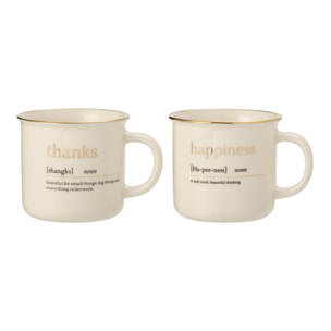 J-Line tasse Message Happiness Thanks - céramique - or - 2 pcs