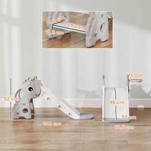 Toboggan enfant design girafon - panier de basket-ball intégré - ballon, pompe inclus - plastique gris blanc