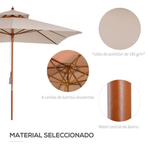 Sombrilla Doble Techo Mástil de 48mm de Bambú 3x3m Crema