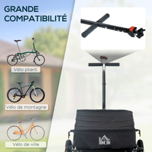 Remorque vélo remorque de transport pour vélo 144L x 59l x 80H cm barre d'attelage universelle acier noir