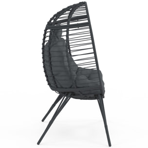 Fauteuil œuf sur pied effet rotin gris avec coussin