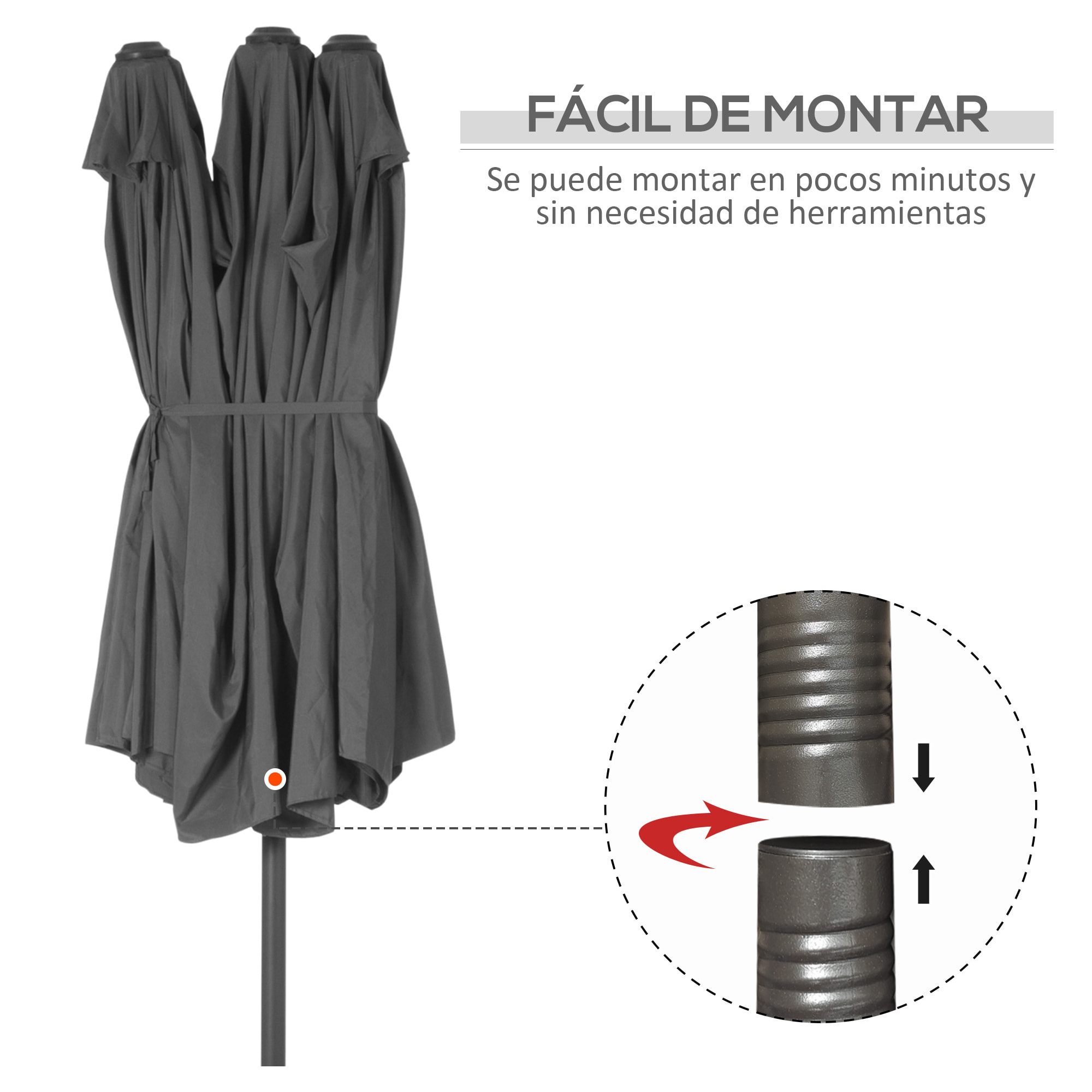 Sombrilla Doble 4,55x2,65 m Sombrilla Terraza Exterior con Manivela Manual Resistente al Agua y Protección Solar Sombrilla Grande para Terraza Playa Piscina Gris