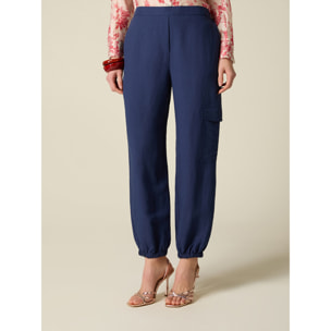 Oltre - Pantaloni cargo in lino/viscosa - Blu
