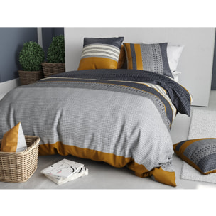 Parure housse de couette coton gris
