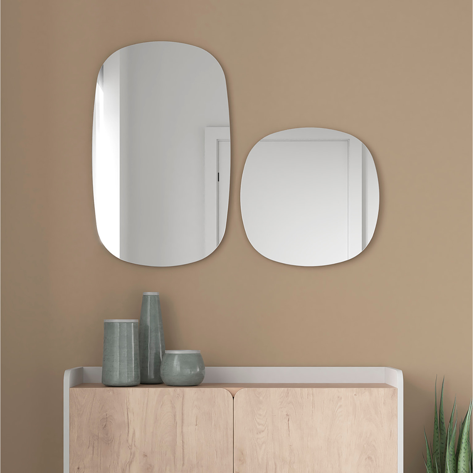 Set de espejos ovalados Eclipse aglomerado rosa 65/40x40x2 cm
