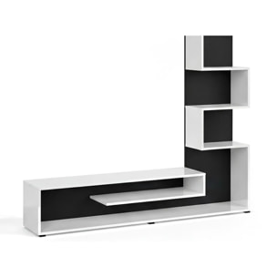 Salón con mueble TV con estantes integrados en blanco artik y negro 160 cm Moobi Blanco Artik (Blanco Mate) - Negro