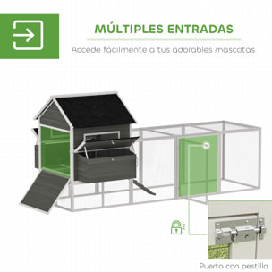 Gallinero de Madera Grande Exterior, Caseta para Gallinas con 2 Nidos, Corral, Techo Asfáltico, Bandeja Extraíble y Rampa, Casa Elevada para 8-10 Gallinas, Conejos, 347x160x150 cm, Gris Oscuro