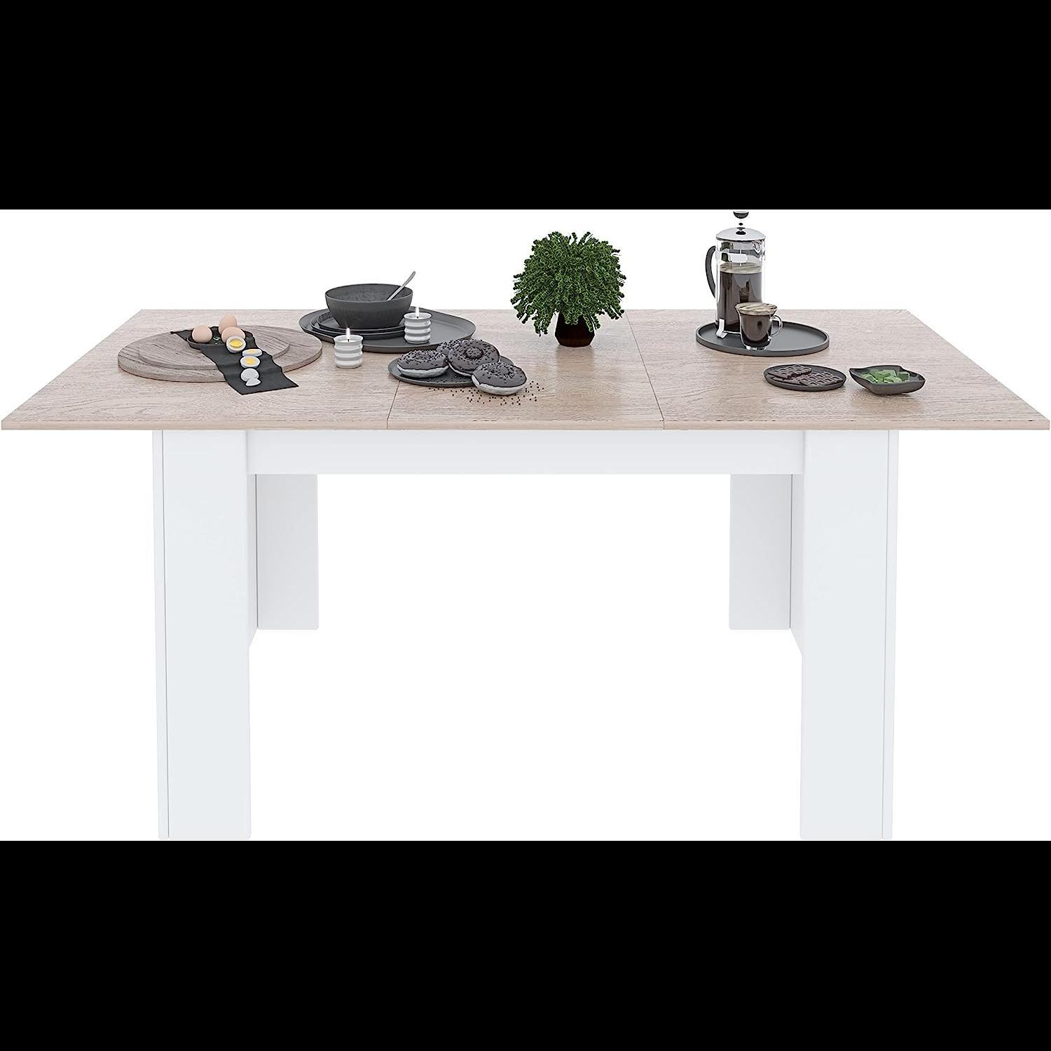 Tavolo da Pranzo Allungabile Estensibile Fino a 190 cm Tavolino Per 6 Persone Salotto Soggiorno Salone Design Moderno 190 x 78 x 90 cm Bianco Rovere