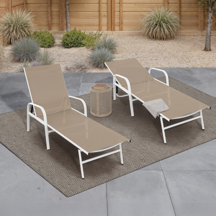 Transats inclinables 5 positions en textilène beige - lot de 2