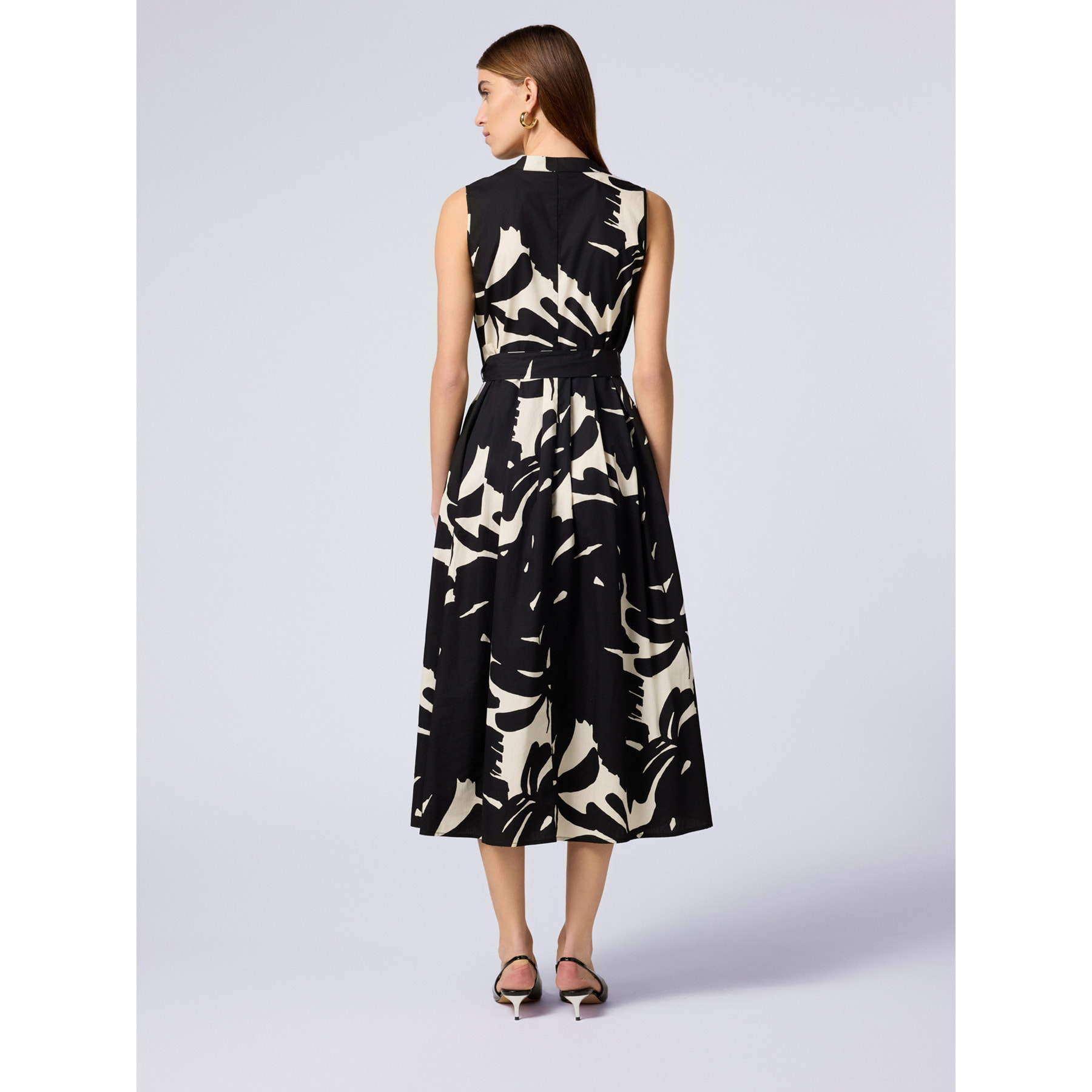 Oltre - Vestido midi evasé de popelina - Negro