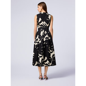 Oltre - Vestido midi evasé de popelina - Negro
