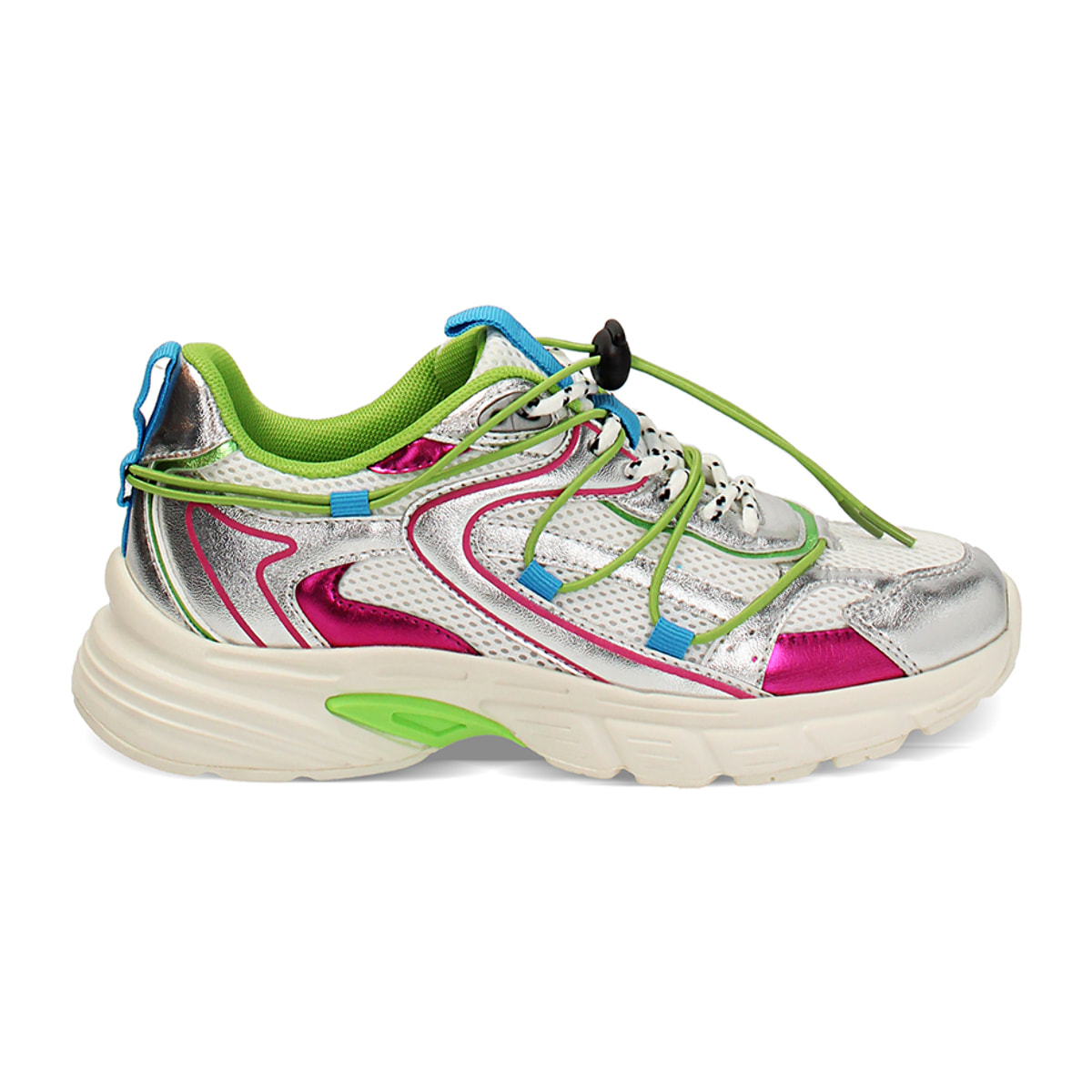 Sneakers donna bianche-argento in tessuto